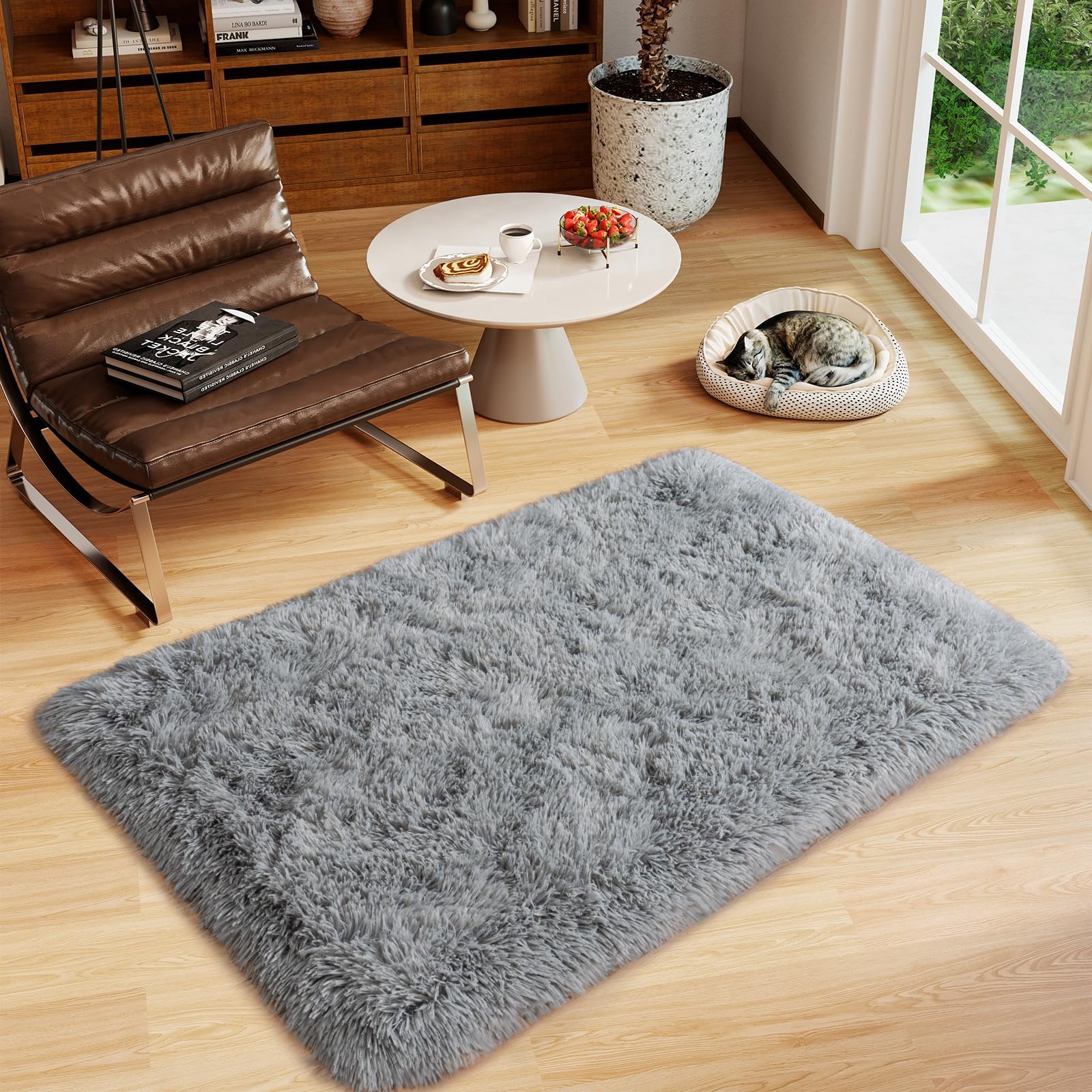Super Fluffy Runner Rug for Bedroom, Modern Shag Grey Area Rugs, Soft Plush Throw Carpet for Kids,Girls Boys and Teens Bedside Room Decor for Living Room Dorm Nursery Classroom, 2x3 Feet