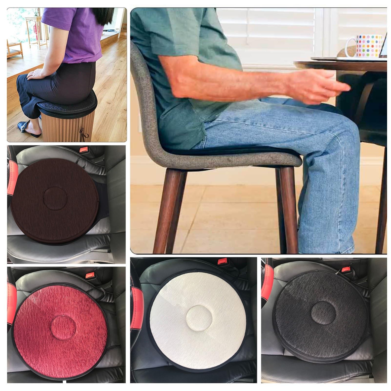 Cojín de asiento giratorio for automóvil, cojín antideslizante for asiento de automóvil giratorio de 360 ​​​​° for personas mayores y personas con movilidad limitada /237(C Wine Red 2-pack,A Rhombic)