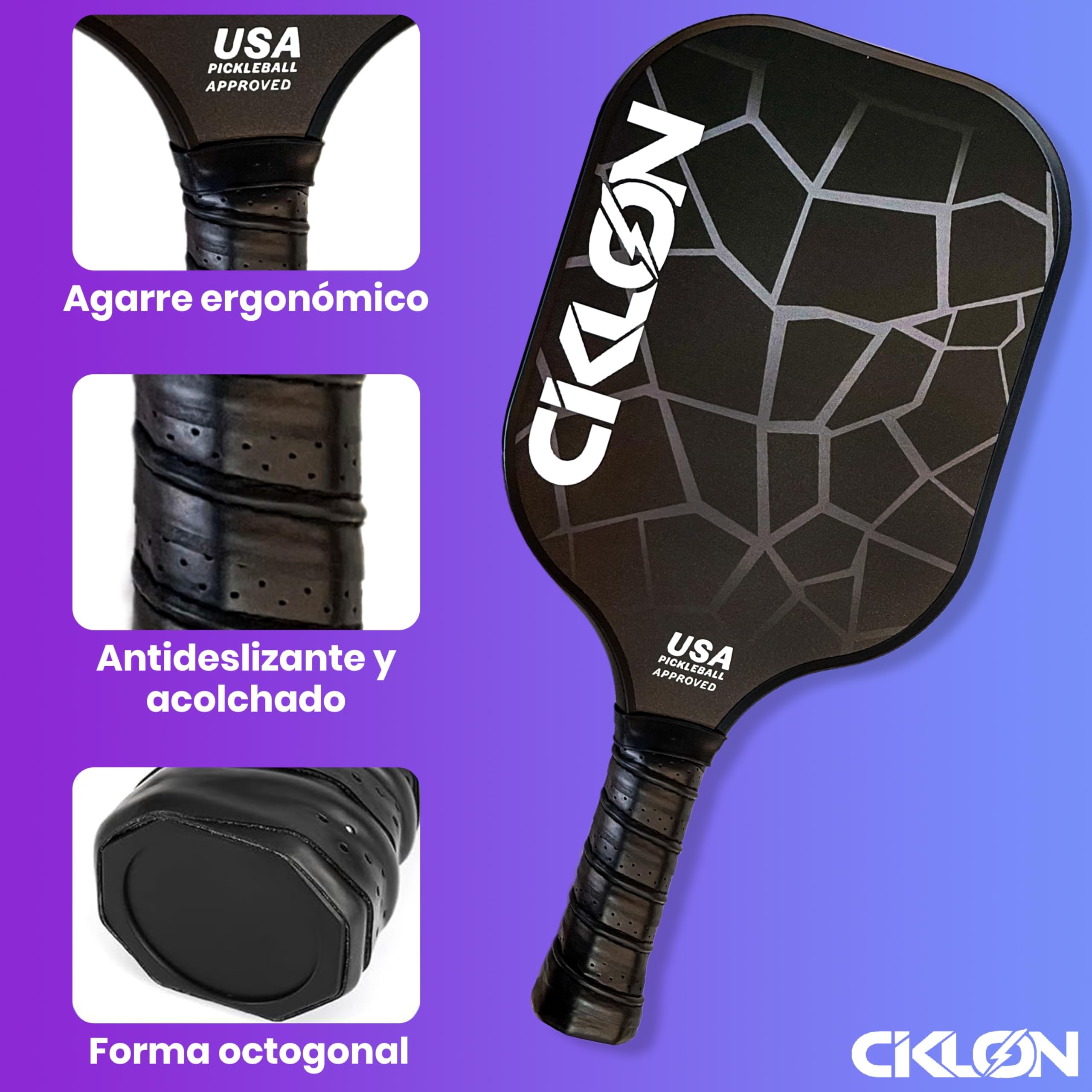 Ciklon | Palas de Pickleball | Juego de Paletas de Pickleball | Set de Raquetas Pickleball | Fibra de Vidrio y Núcleo de Nido de Abeja Polipropileno (PPL) | USAPA | Pack Esenciales