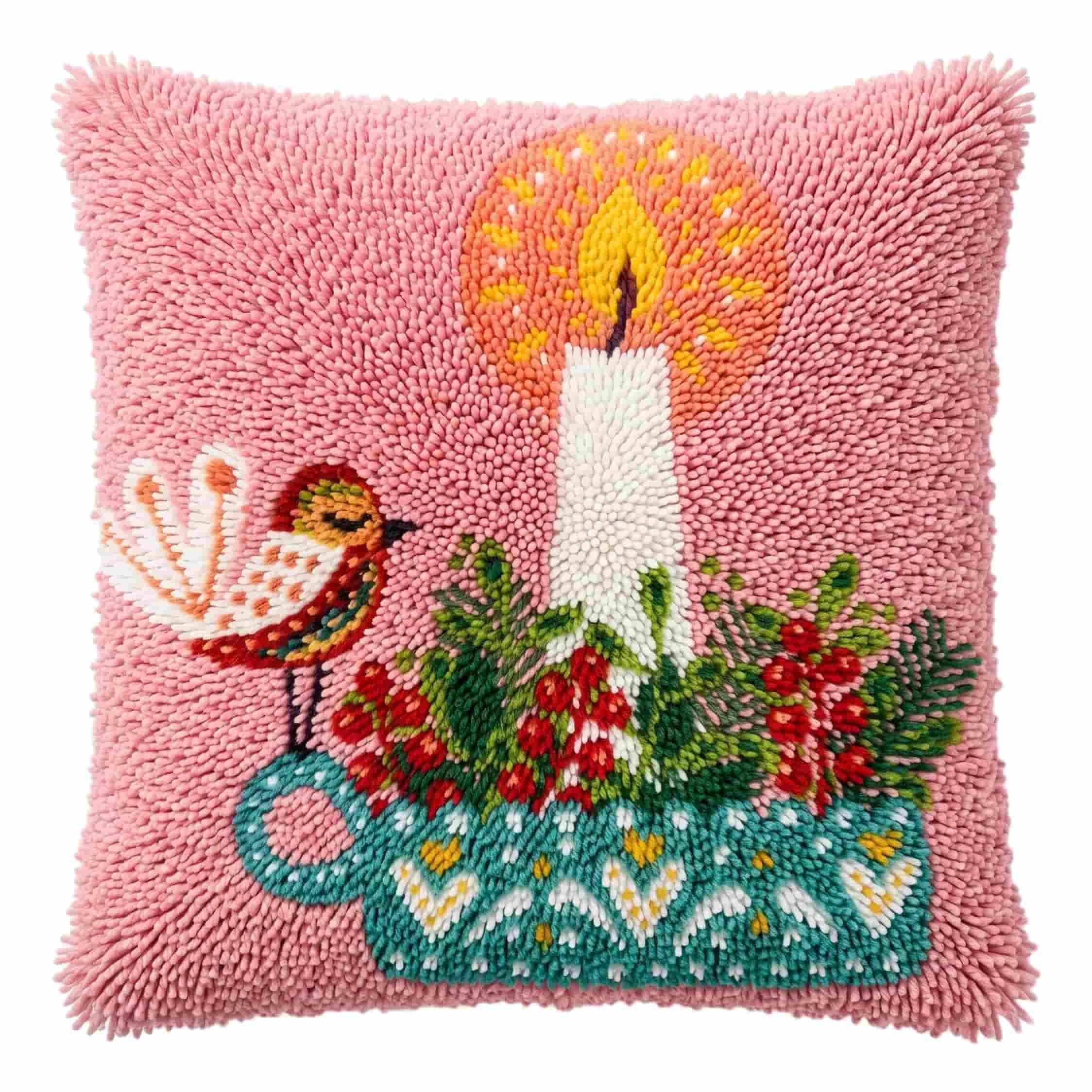 AxiangziK Latch Hook Pillow Kit Candle 43X43Cm
