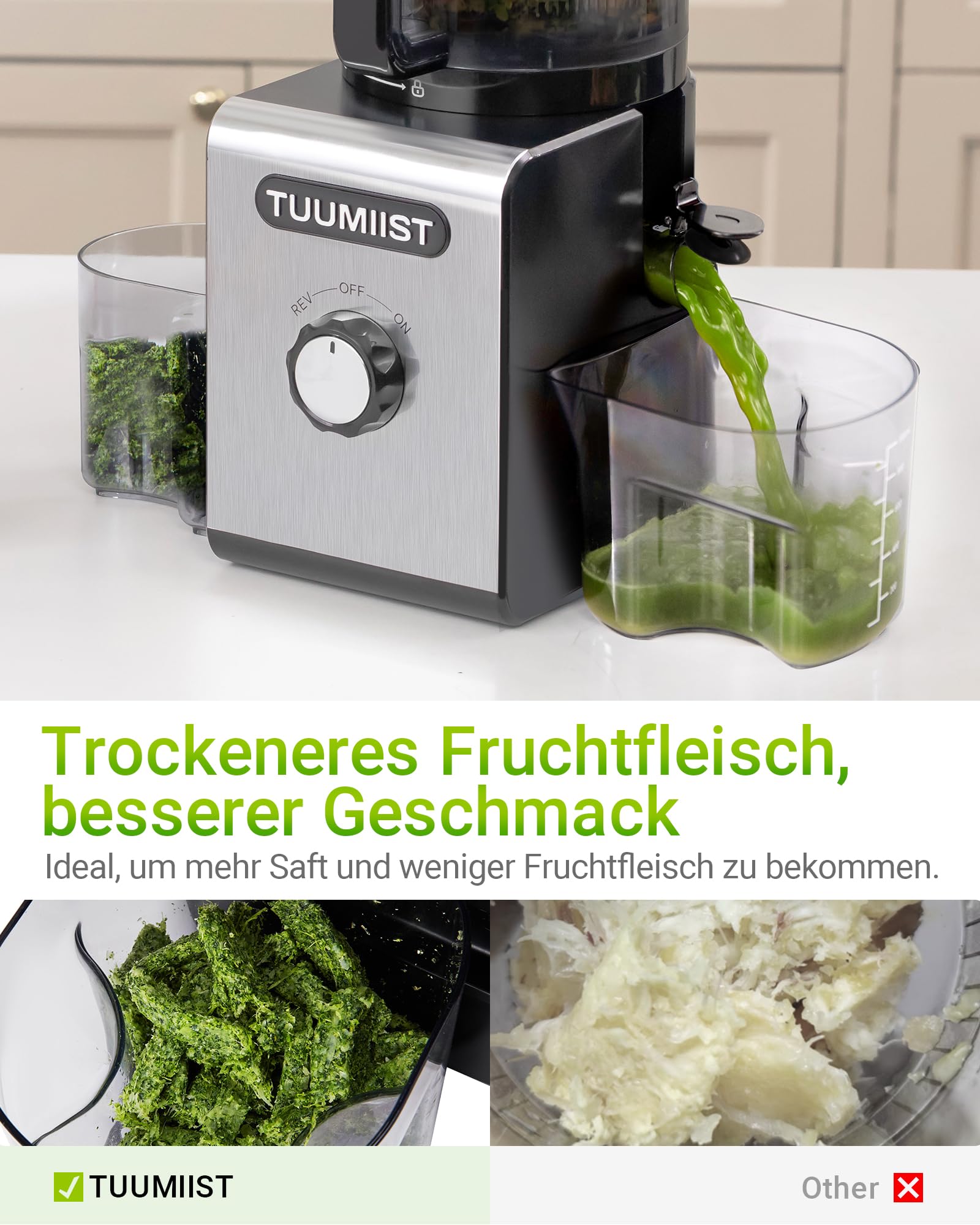 TUUMIIST Estrattore Frutta e Verdura, Estrattore di Succo, Centrifuga Frutta e Verdura, 99% Nutrienti Preservati, Senza BPA, 150 mm, Nero