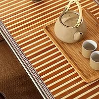 Vista 7 de HM&DX Mesa de centro de madera, mesa de piso japonesa, mesa de té de tatami, mesa de centro tejida de ratán, mesa de altar baja para meditación