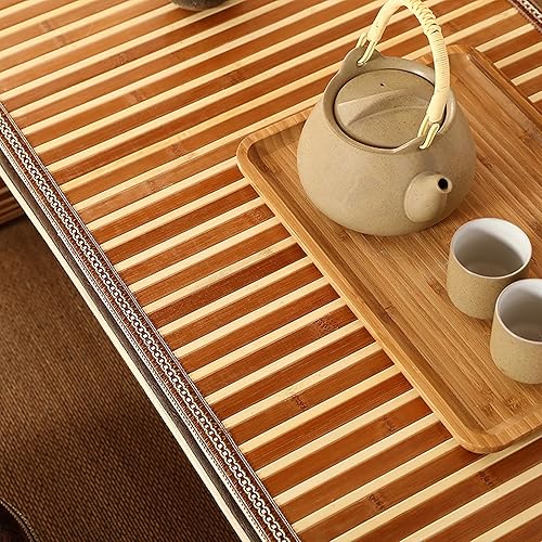 Miniatura 7 de HM&DX Mesa de centro de madera, mesa de piso japonesa, mesa de té de tatami, mesa de centro tejida de ratán, mesa de altar baja para meditación,
