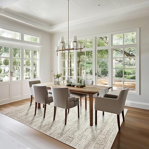 Miniatura 8 de Tapete lavable de 5 x 7 pies para el hogar, grande, lana sintética ultrasuave, retro, antideslizante, no desprende pelusa, pelo bajo, estampado