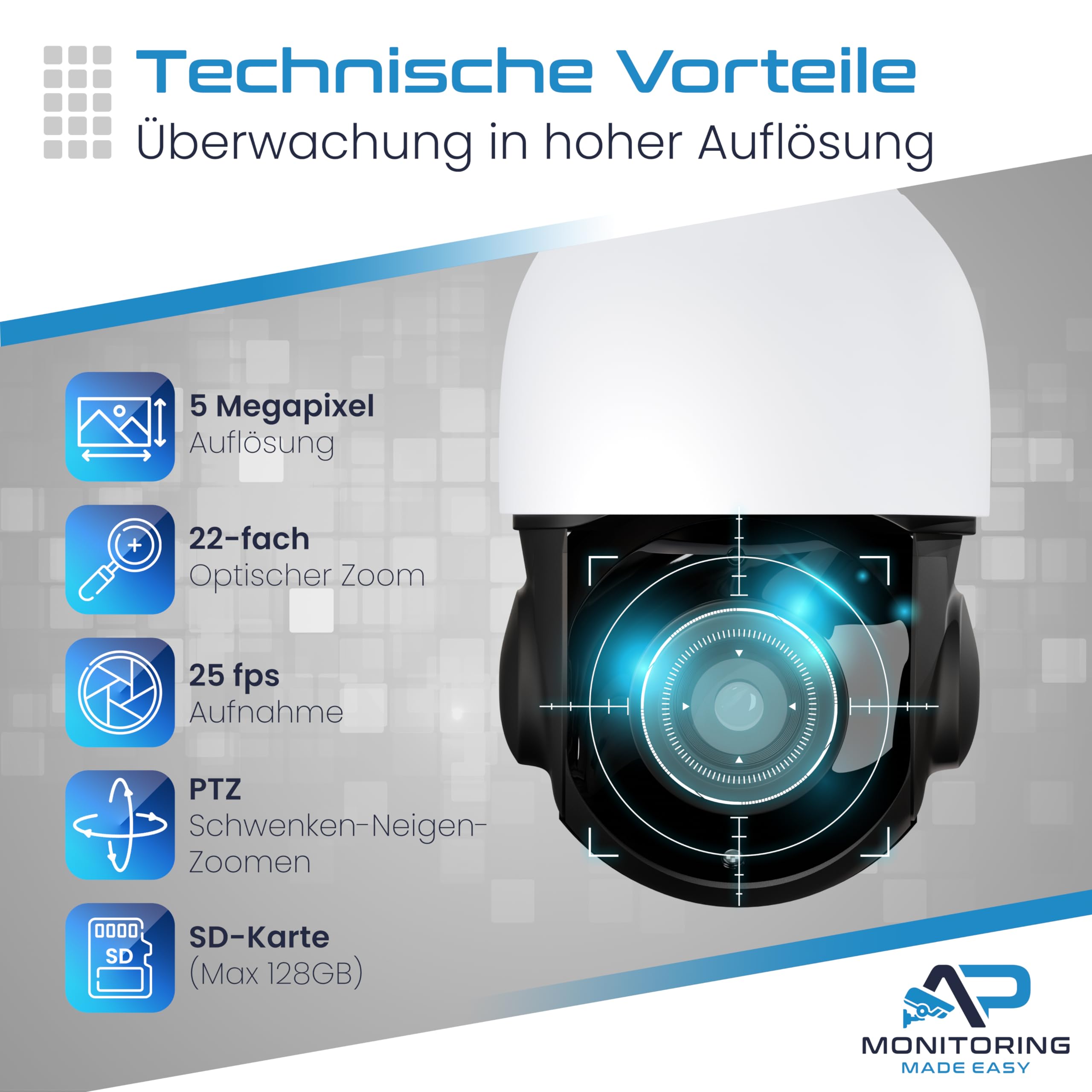 AP 22x Zoom Überwachungskamera mit SIM Karte P5066-22 - Aussen Kamera zur Überwachung ohne WLAN, Outdoor Camera außen kabellos, Sicherheitskamera - Außenkamera IP66 mit Infrarot & Nachtsichtfunktion