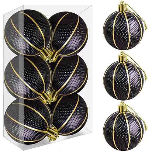 Mupera 6 Pack Black Basketball Ornaments - 2.36" Shatterproof Christmas