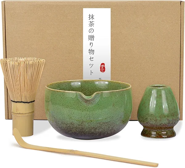 Numola 4pcs Matcha Set for Traditional Profession Set, Matcha Whisk Set for Tea Lovers, Matcha Kit Accessories with Matcha Whisk, Matcha Bowl with Spout, Matcha Spoon, Chasen Holder
