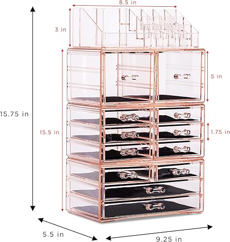 Miniatura 3 de Sorbus - Contenedor y exhibidor para guardar cosméticos, maquillajes y joyas. Torre organizadora. Diseño espacioso. Excelente para el baño, la