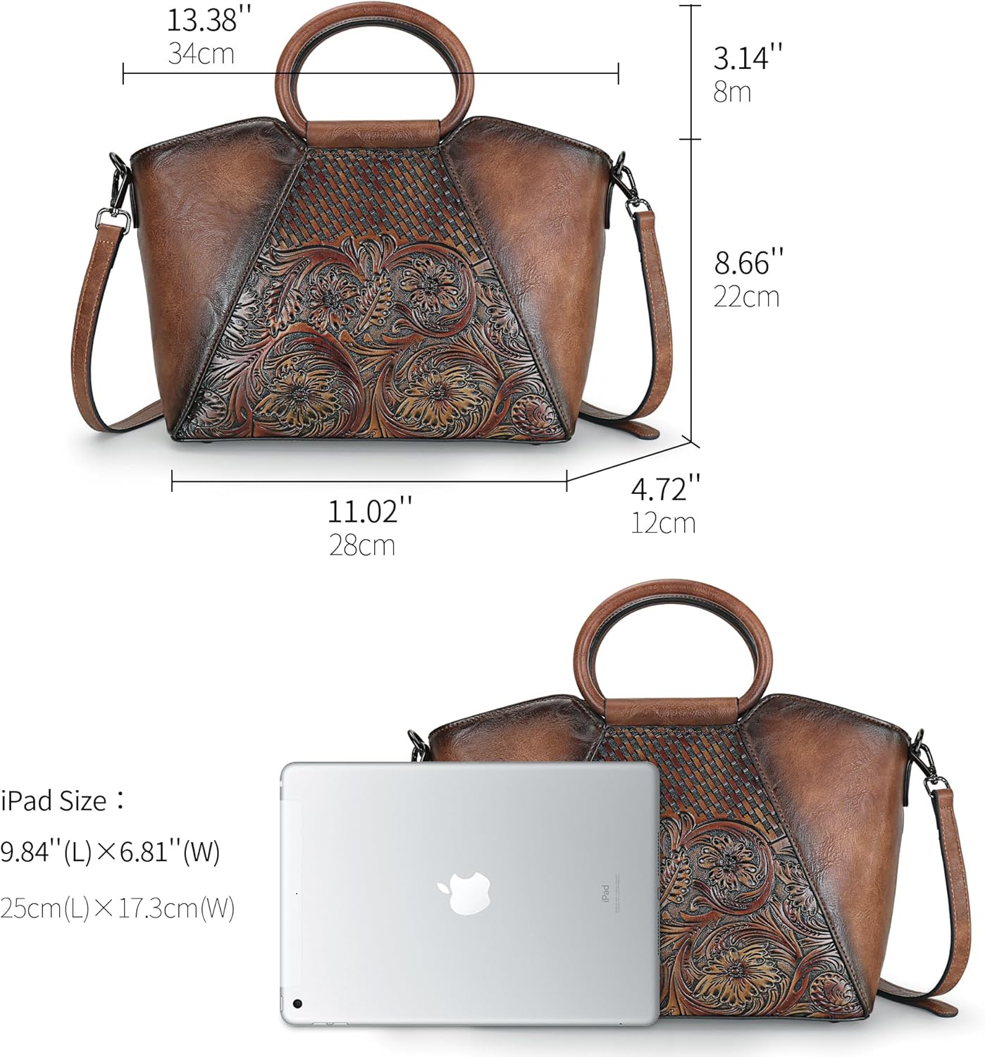 Crossbody Bag for Women Shoulder Tote Bag Medium Satchel Vintage Embossing - Image 6