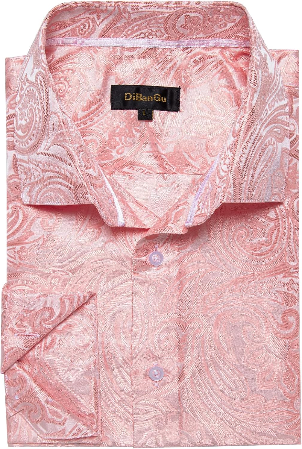 DiBanGu Paisley Mens Dress Shirts Long Sleeve Button Down Casual Silk Shirt for Men Wedding Party S-3XL