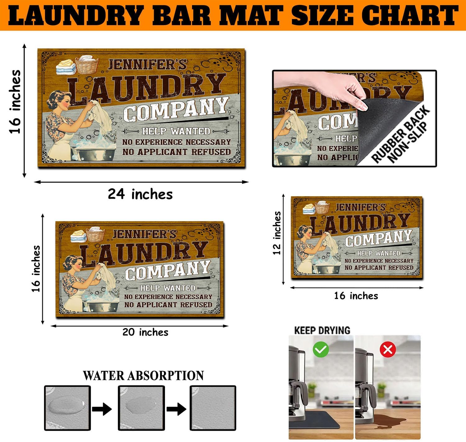 THUYPT Personalized Laundry Mat, Laundry Room Accessories Drying Mat Decorations, Laundry Area Decor Drying Mat Home Decor Indoor, Countertops Maker Mat Housewarming Gifts (05)