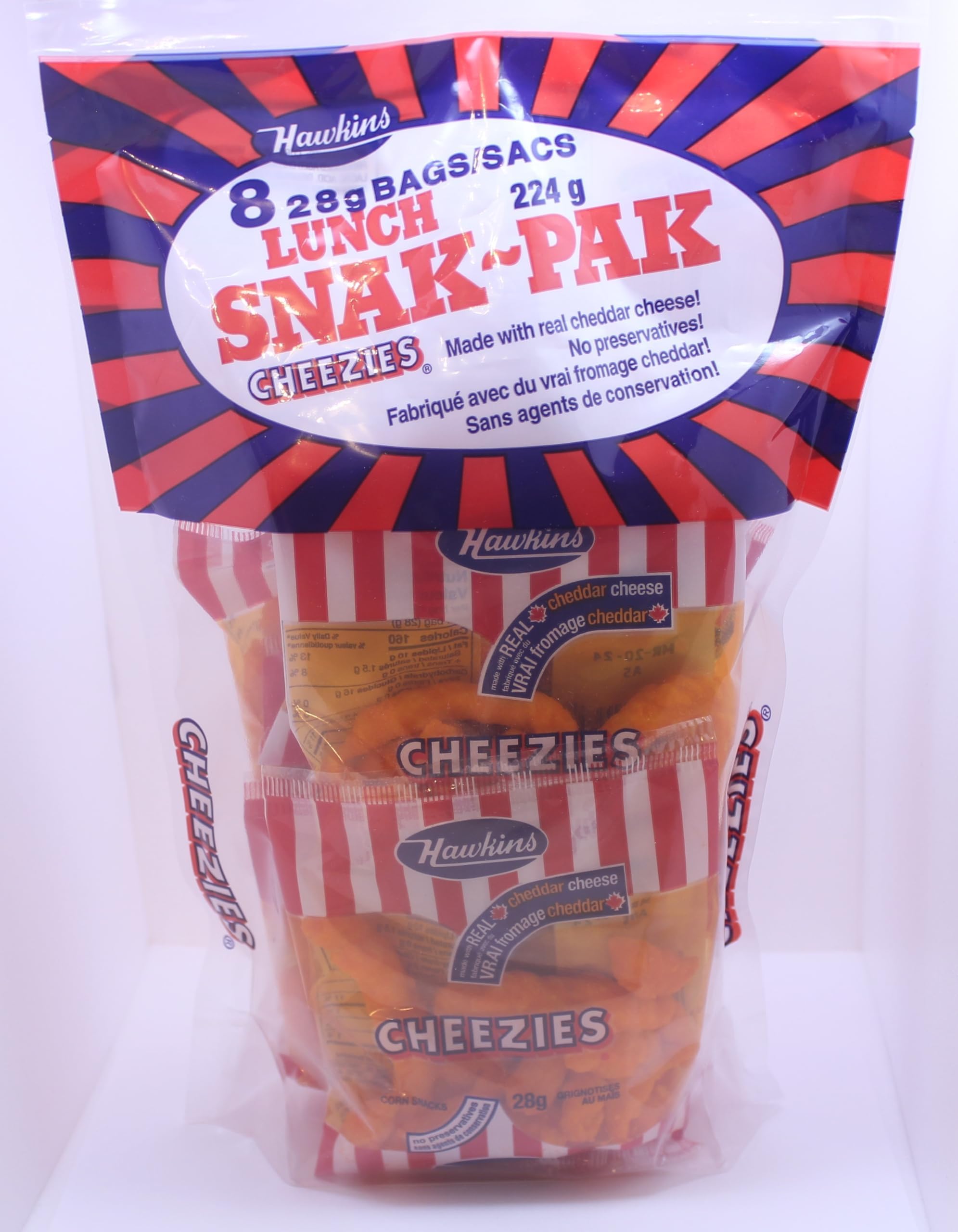 Hawkins Cheezies Lunch Snak-Pak 8 28 gram bags, 224 gram total - {Imported from Canada}
