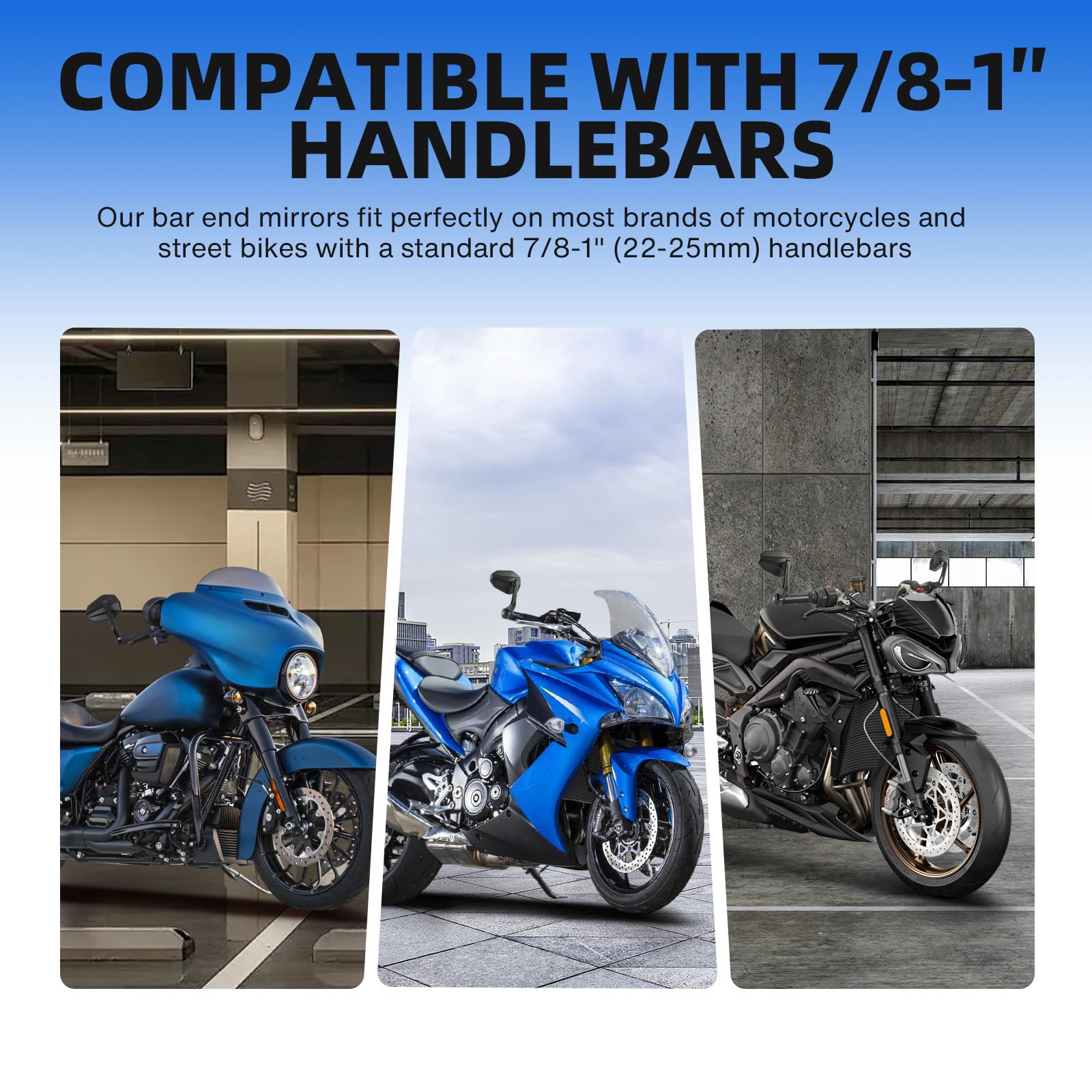 DREAMIZER Specchietti per Moto Omologati E9 Universali, Specchietti Retrovisori per Moto Regolabili 360° 7/8" 22mm Compatibili con Honda Kawasaki Suzuki Yamaha Cruiser Scooter ATV