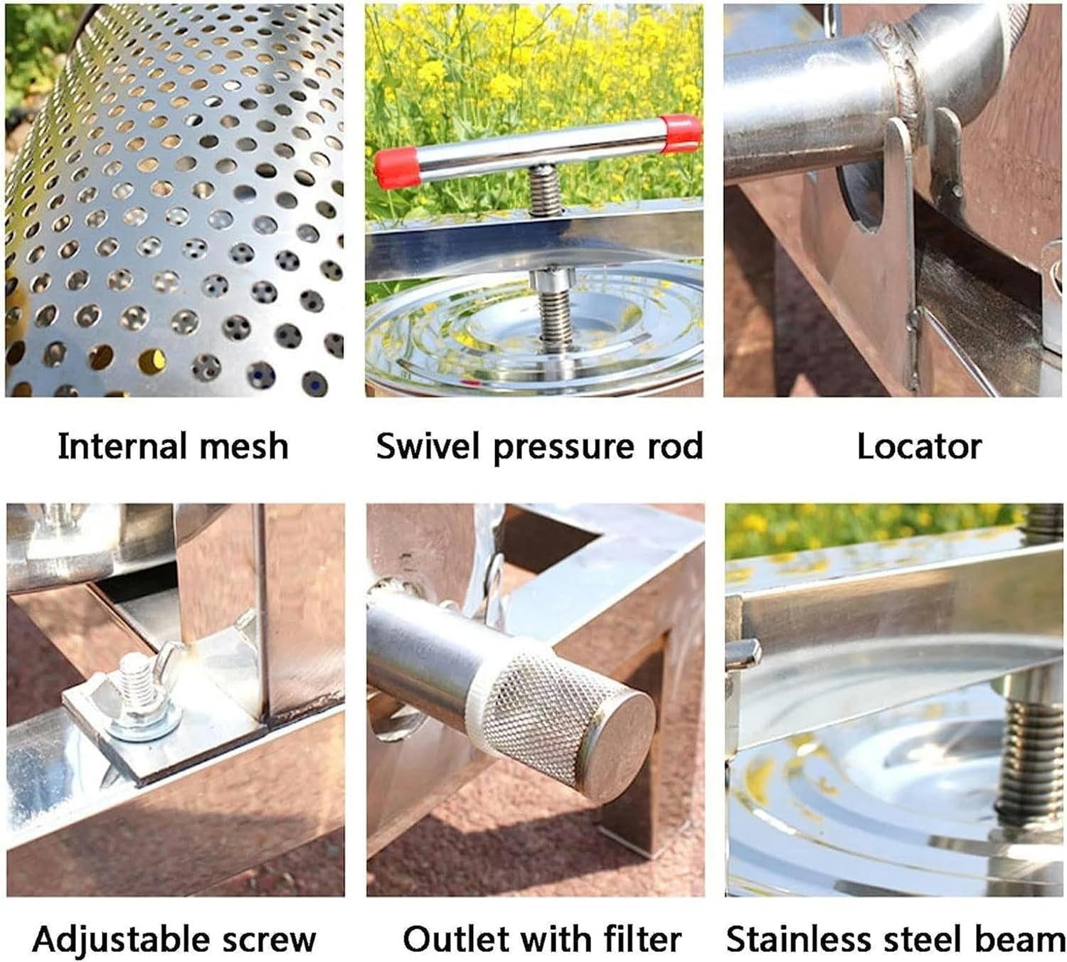Cider Press, Stainless Steel Manual Honey Press Extractor, Fruit Crusher, Rotating Press Lever, for Making Cider, Wine and Juice