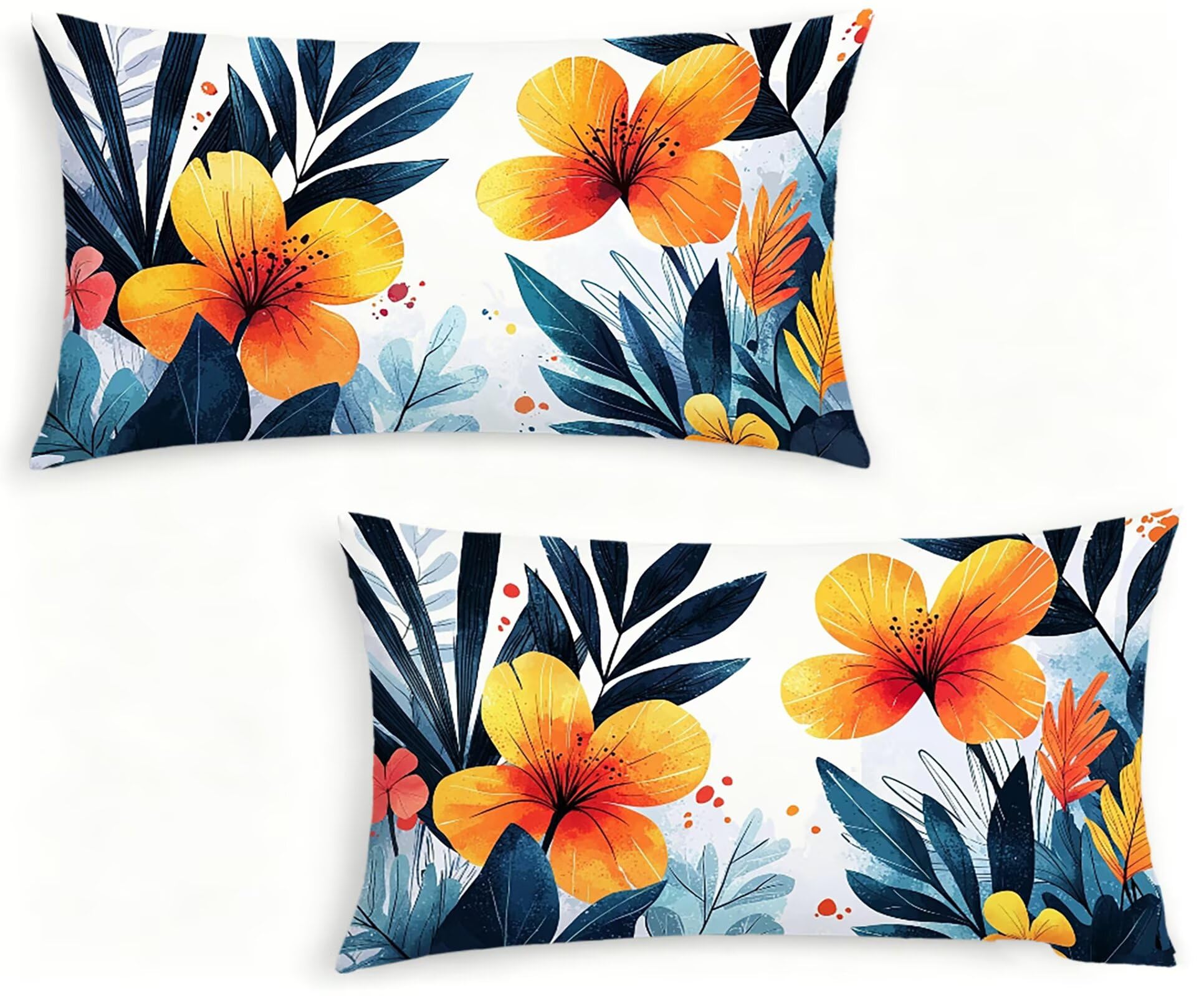 Orange Kissenbezug 60x80 Blume Kopfkissenbezug 2er Set,Wohnaccessoires & Deko,Weich und Atmungsaktiv Samt Stoff mit Verstecktem Reißverschluss für Bett Sofa Kissen Dekokissen-85873