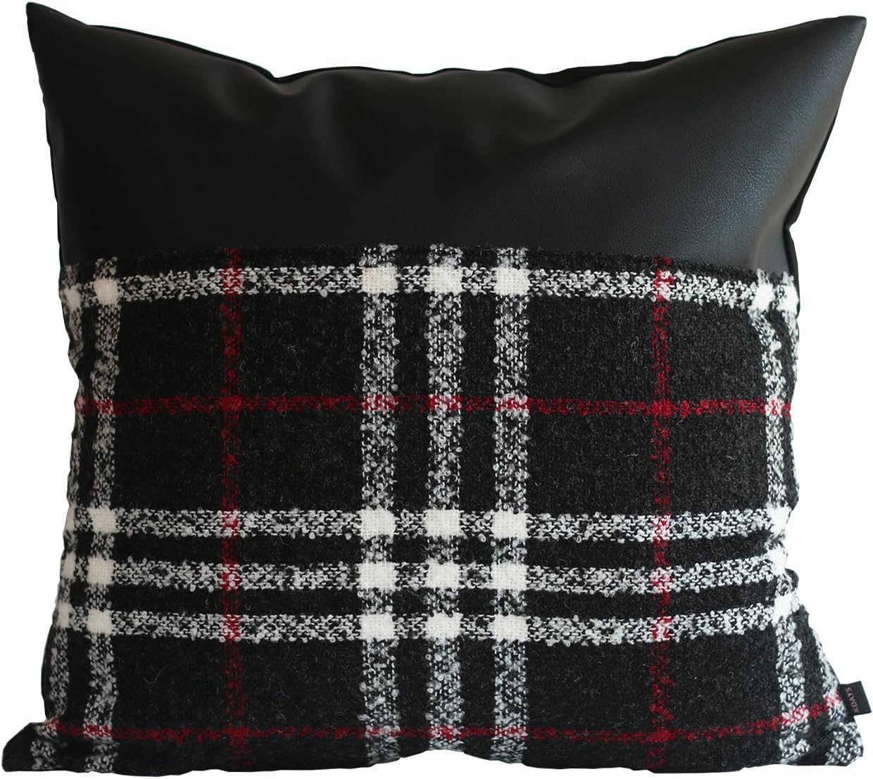 Tartan Black Check Pillow Cover Designer Modern Throw Pillow Cover Decorative Faux Leather Pillow Cover Handmade Cushion Cover 22x22 Inches