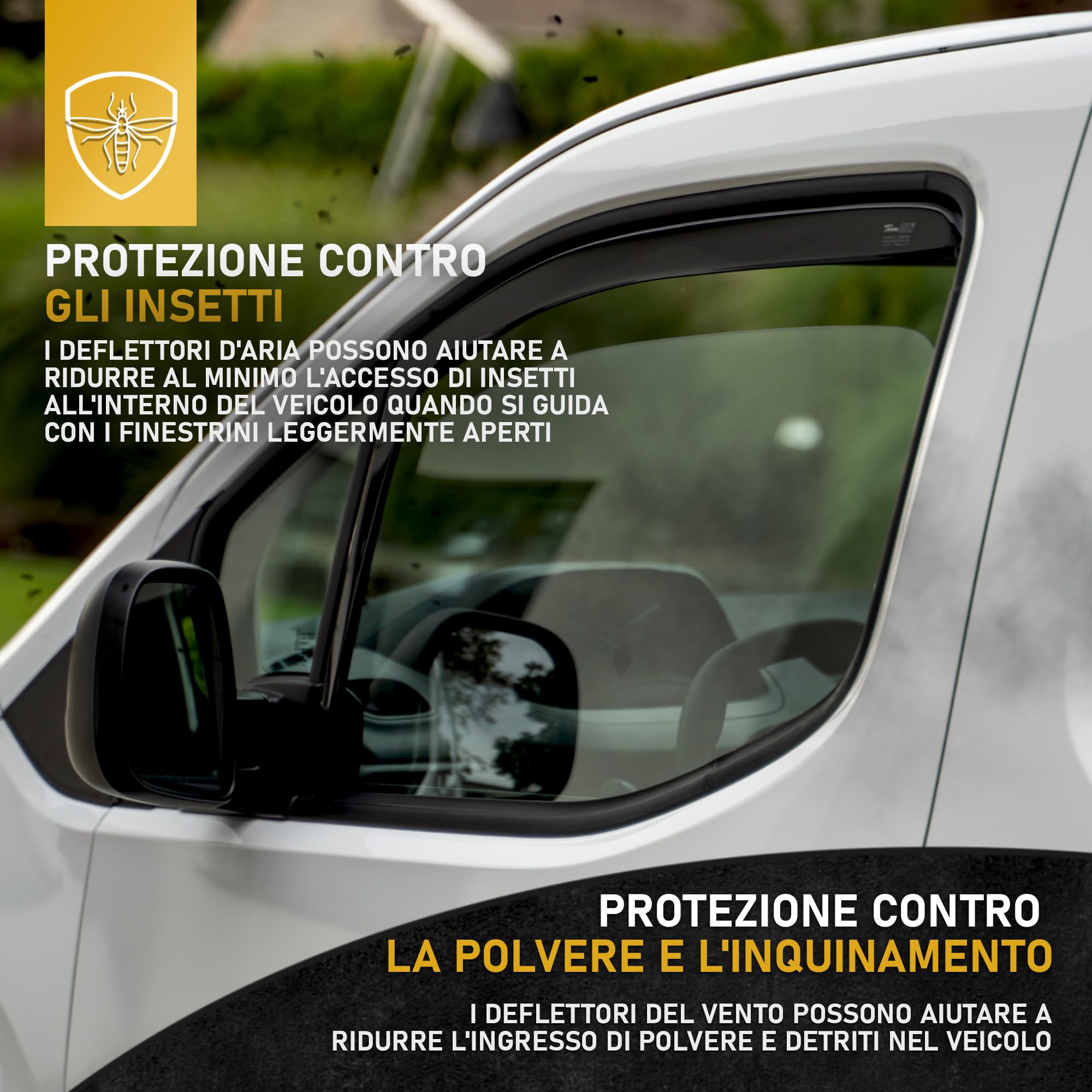 HEKO - Compatibile con Ford Transit Custom 2023+ ; Deflettori per Vetri Laterali; Anteriori; 2 pz; Deflettori d’Aria Antipioggia, Antiturbo, Oscurati, Aerodinamici; Installazione Rapida e Semplice