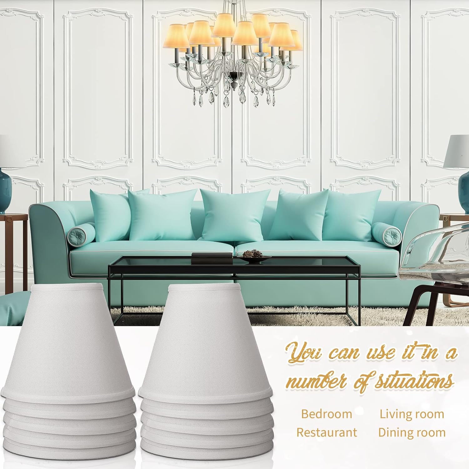 Set of 10 Small Lamp Shade Chandelier Shades Burlap Clip on Lamp Shade 3" x 6" x 5" Rustic Barrel Fabric Lampshade Cover for Table Chandelier Wall Lamp (White)