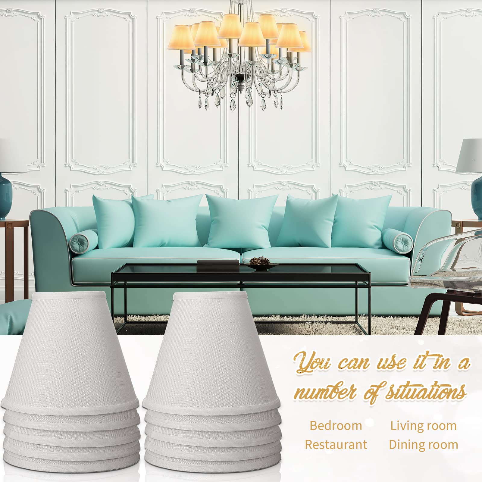 Set of 10 Small Lamp Shade Chandelier Shades Burlap Clip on Lamp Shade 3" x 6" x 5" Rustic Barrel Fabric Lampshade Cover for Table Chandelier Wall Lamp (White)