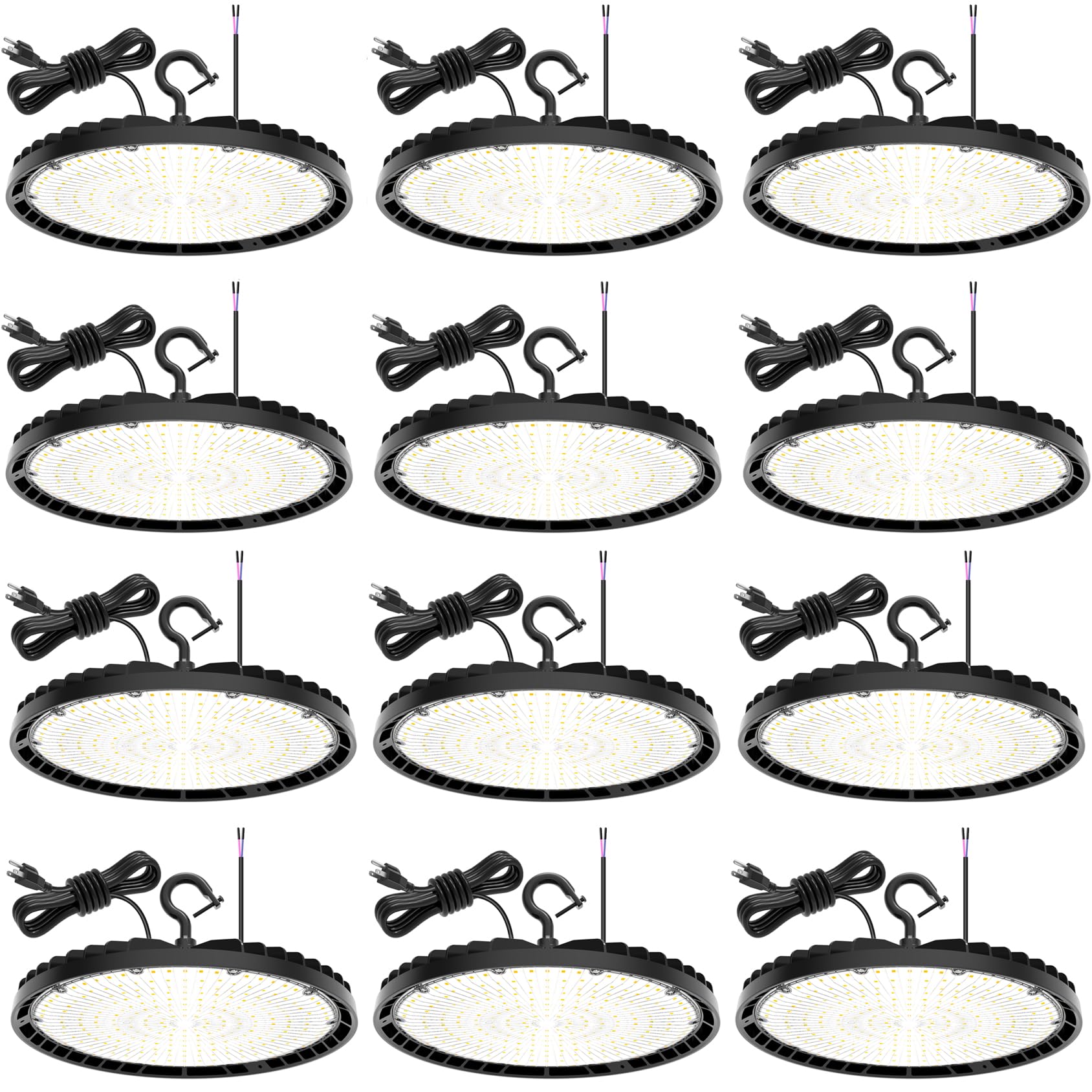 12 Pack LED High Bay Light 240W 200W 150W Adjustable UFO High Bay LED Lights 4500K 5000K 5700K