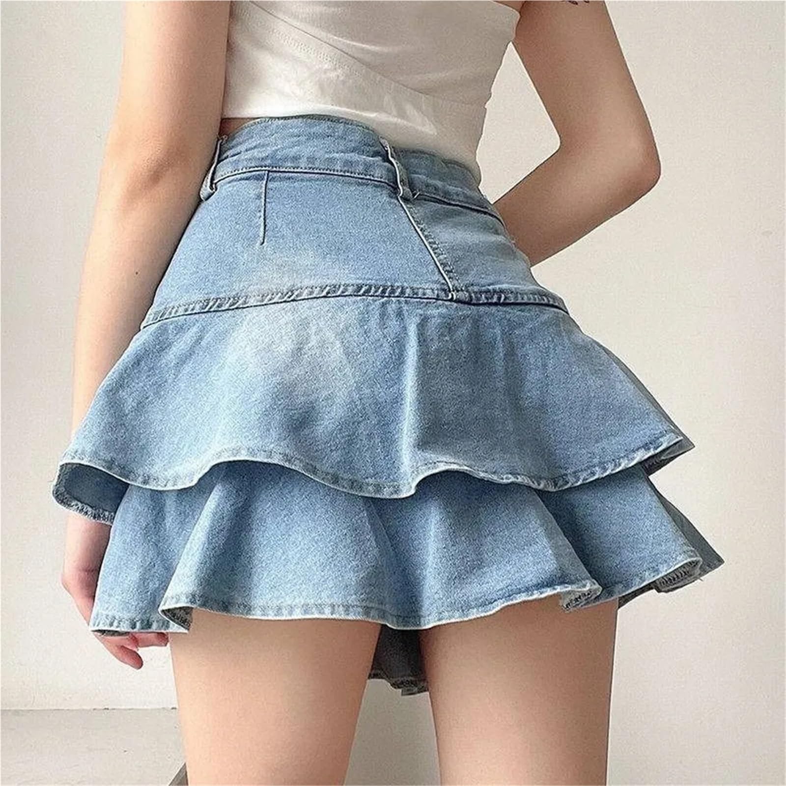 Pantaloncini con gonna in denim vintage Mini jeans da donna estivi a vita alta lavati a trapezio