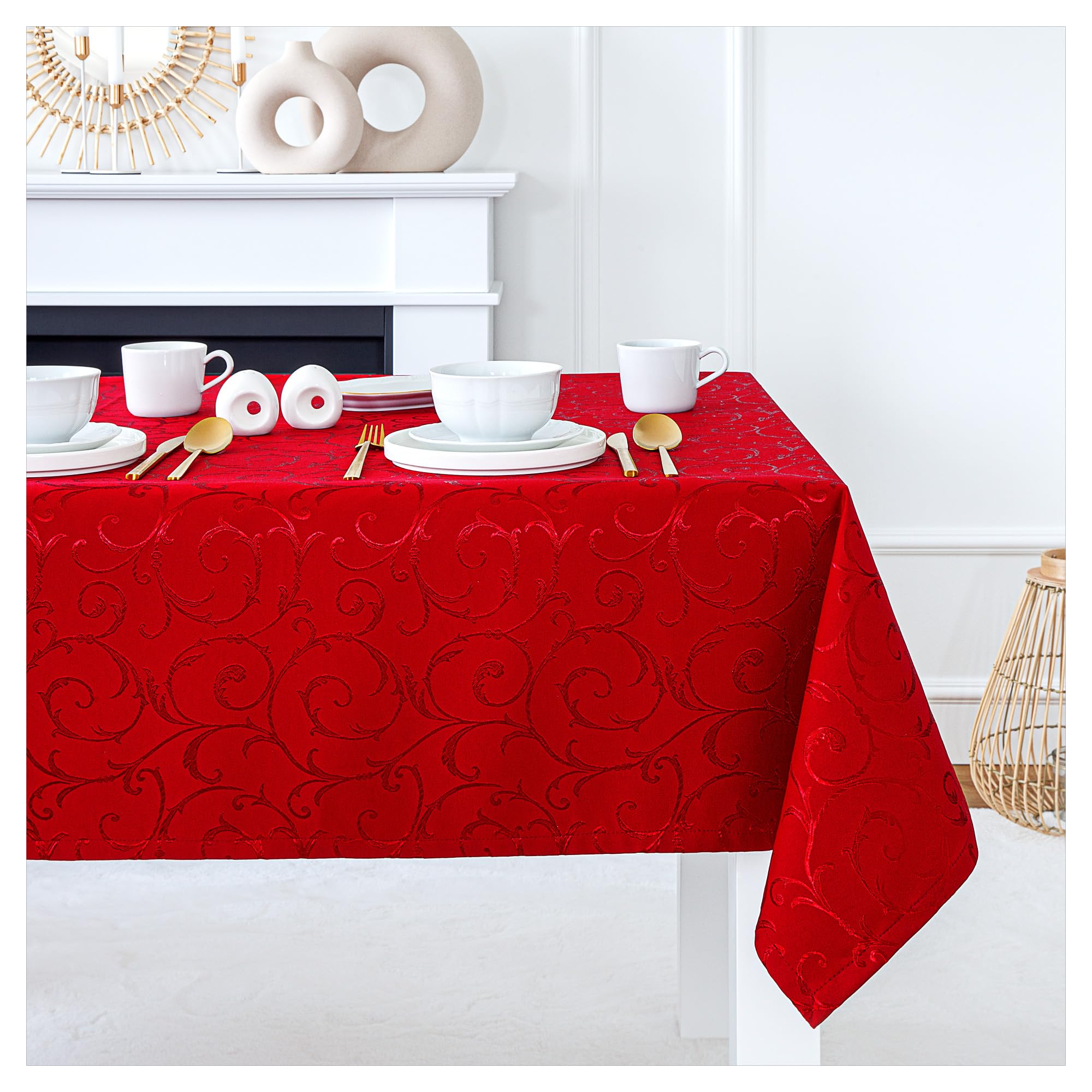 StoffTex Nappe de Noël - Nappe de Noël - Durable et résistante aux rayures - Décoration de table festive de Noël (rouge bordeaux, style 3, 140 x 300 cm)