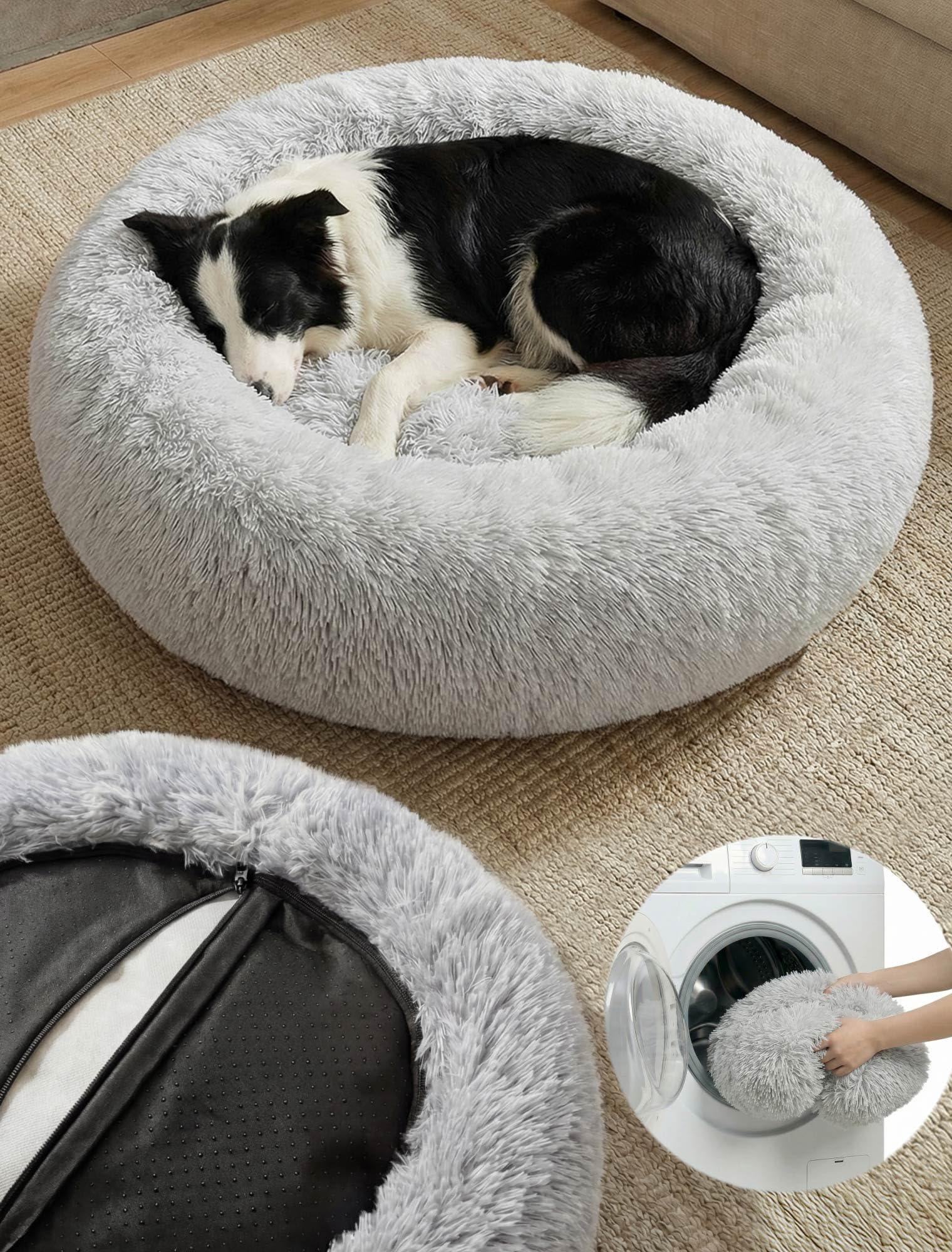 Cuccia per cani con rivestimento rimovibile: soffice letto ortopedico per cani e gatti, non perde pelo, morbido cuscino in pelliccia sintetica per comfort e sostegno, lavabile, a ciambella, anti-ansia