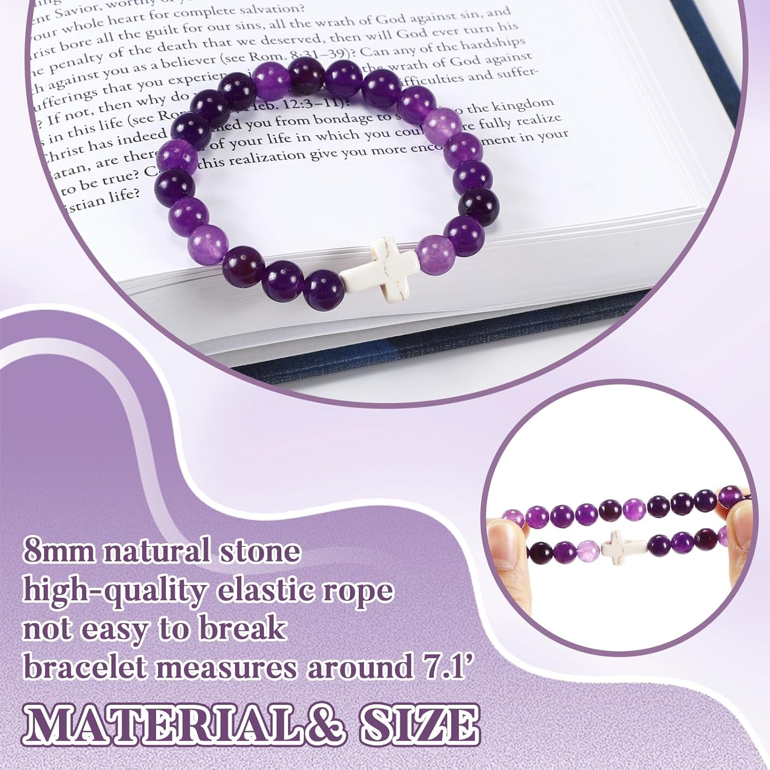 Misdary 16 Pcs Cross Beaded Bracelet Bulk with Bible Card Christian Bracelets for Women Faith Religious Gifts Natural Stone - Image 3