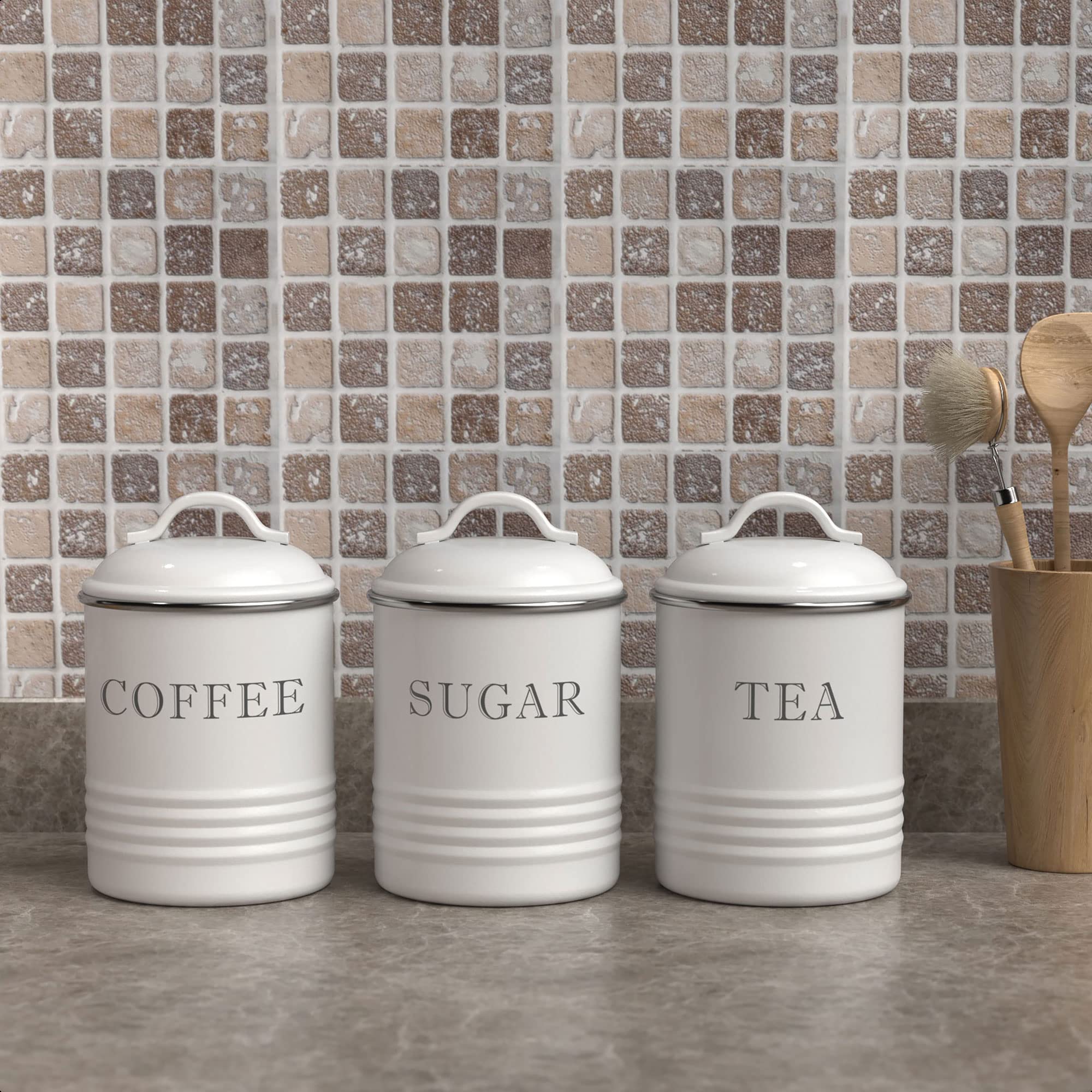 Barnyard Designs White Canister Sets for Kitchen Counter, Vintage