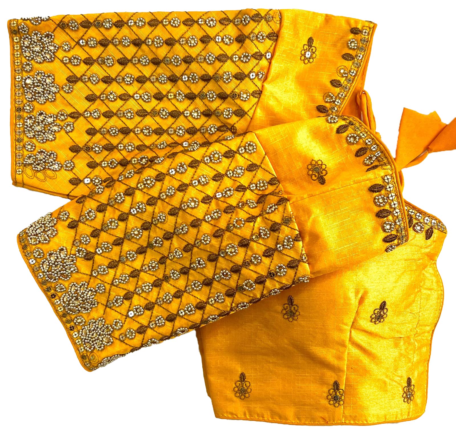Pujia Mills Women's Trendy Embroidery Maggam Work Half Sleeve Yellow Saree Blouse(Maggam 2 Yellow_38)