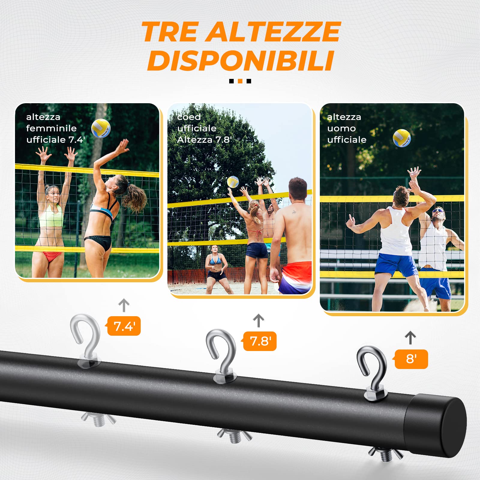 Vanku Rete da pallavolo Professionale Portatile Pieghevole, Dimensioni Standard Ufficiali 9.5 x 1 m, Attrezzatura Sportiva con 4 Racchette da pallavolo,Leggero, all’Aperto (Giallo)
