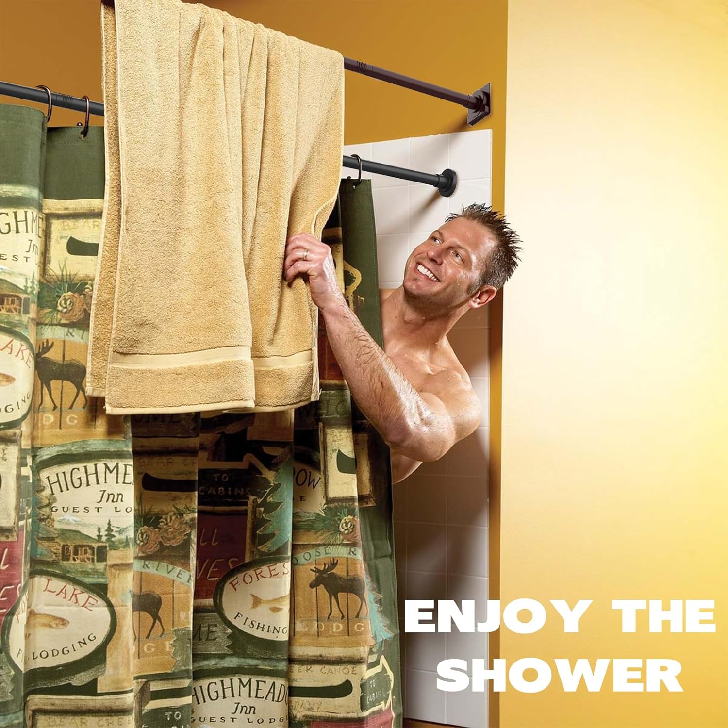 Bronze Shower Curtain Rod 30-68 with Holder, Anti-Rust, Tension Mounted, Stainless Steel, Brushed Finish