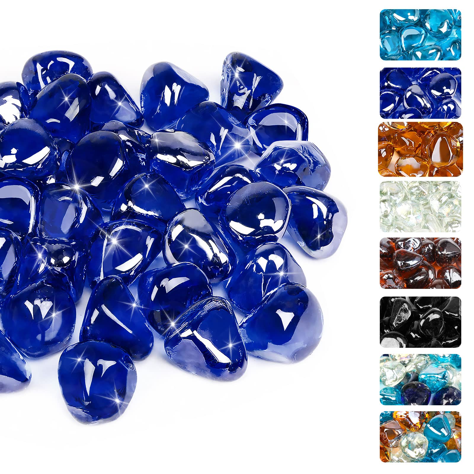 GRISUN Cobalt Blue Fire Glass Diamonds for Fire Pit, 1 Inch High Luster Reflective Tempered