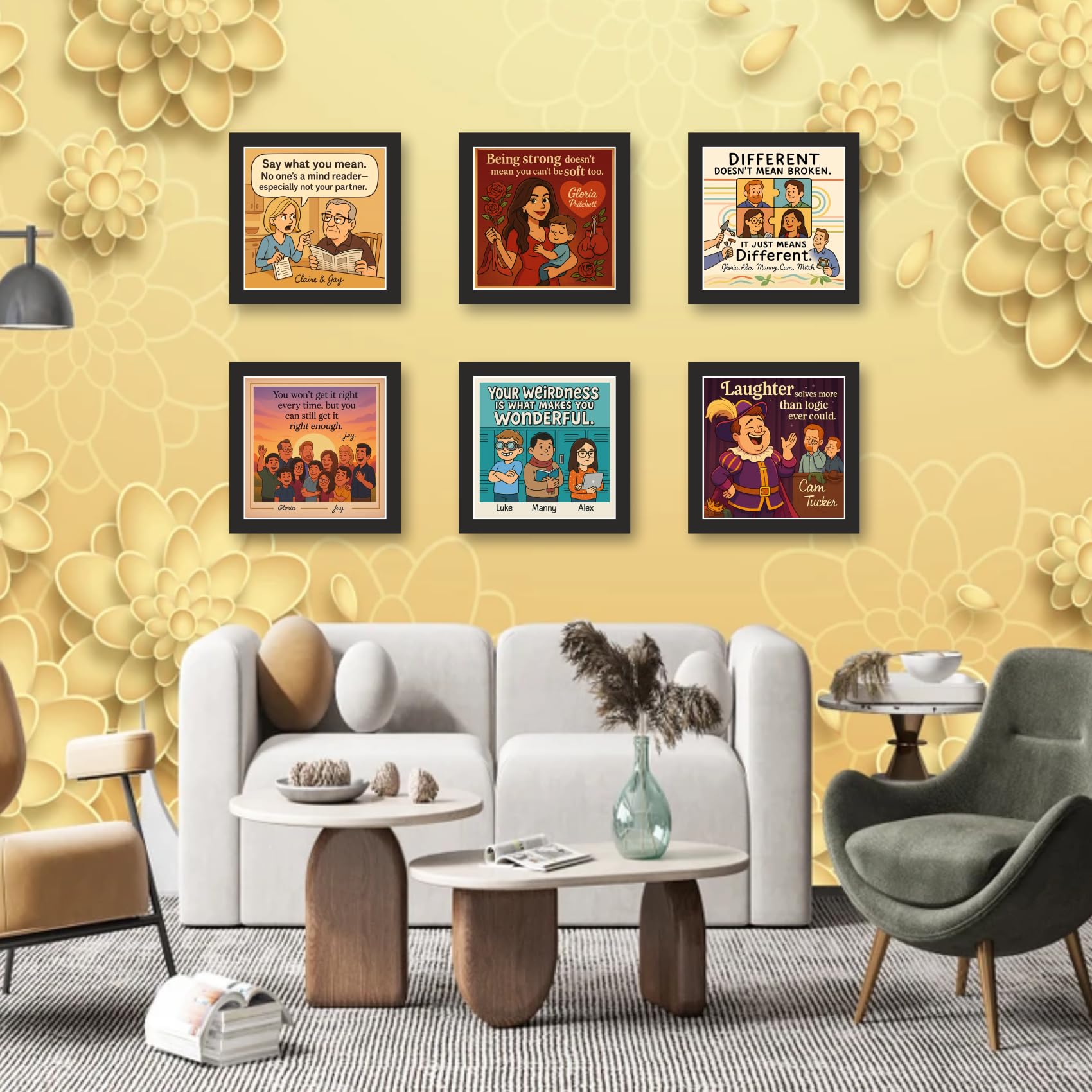 Modern Family Wall Frame Set – 6 Iconic Quotes – Square 12" Art…
