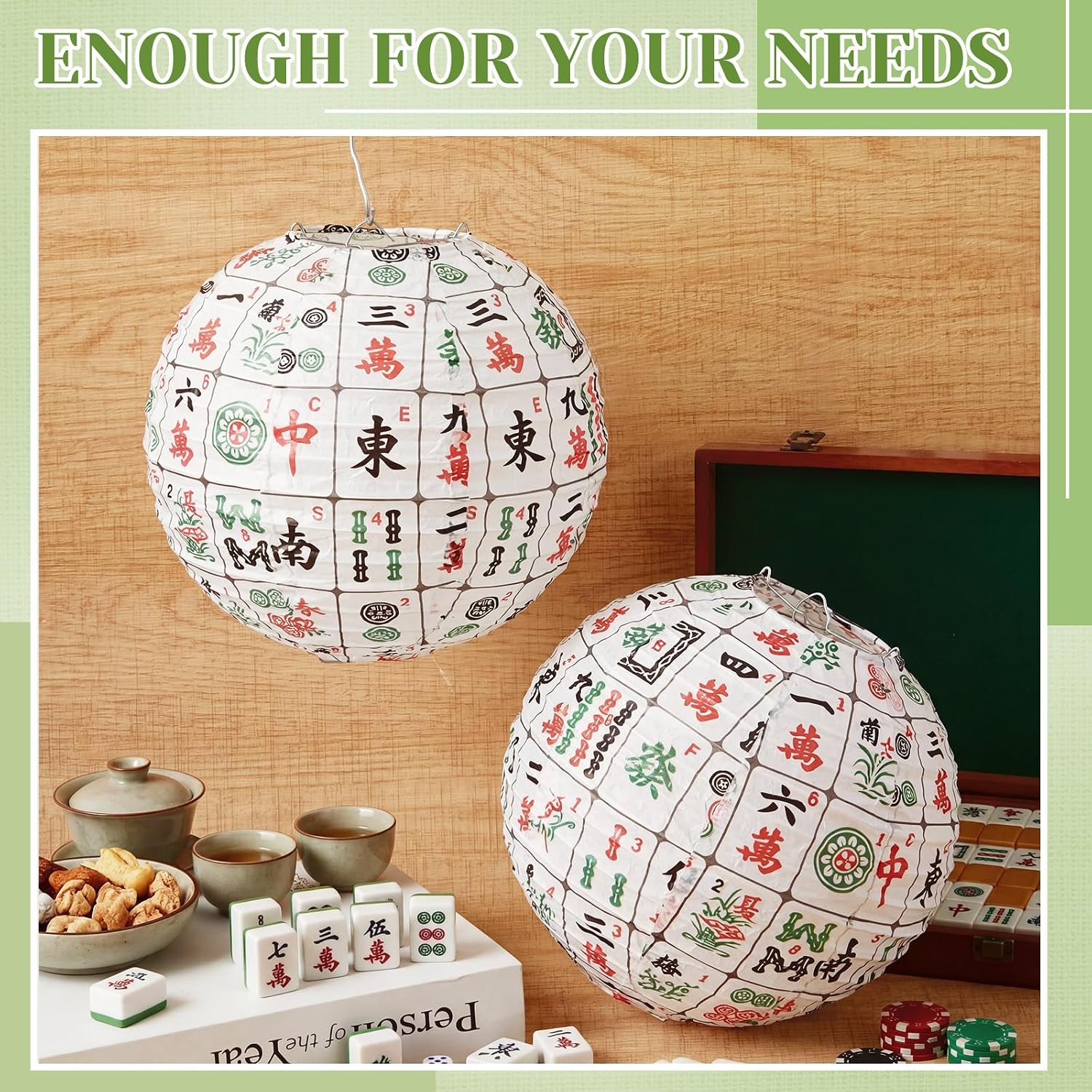 6 Pcs Mahjong Party Decoration Mahjong Themed Paper Lanterns Party Supplies Decorative Hanging Paper Lantern Gifts for Mah Jong Lovers Game Night Chinese New Year Birthdays Celebrations