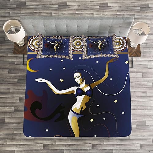 Miniatura 3 de Lunarable Edredón étnico, bailarina de vientre turca en místico, patrón arábigo, diseño de lunas, estampado artístico, funda acolchada decorativa