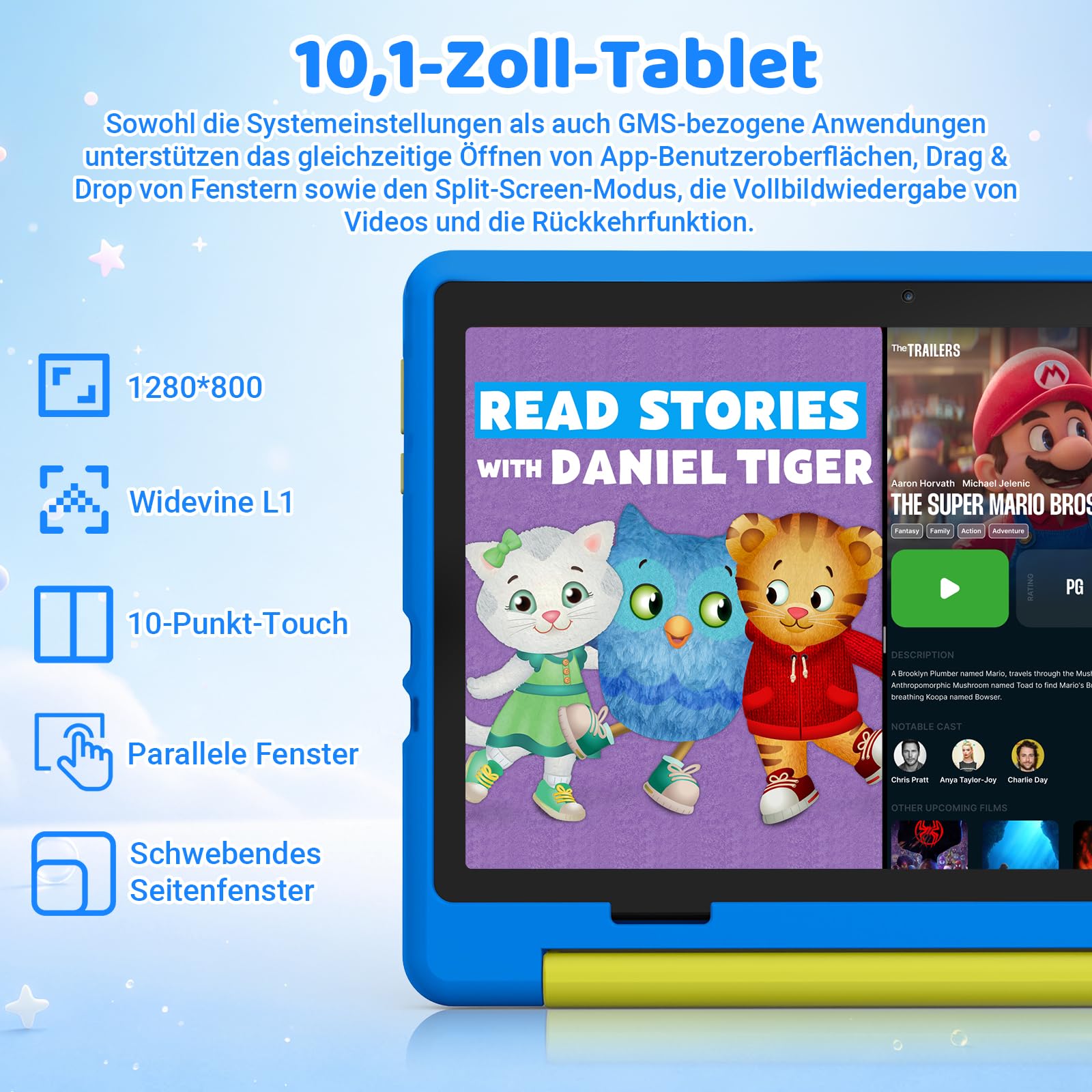 Android 15 Tablet Bambini 10 pollici, Tablet per Bambini 6000 mAh, B