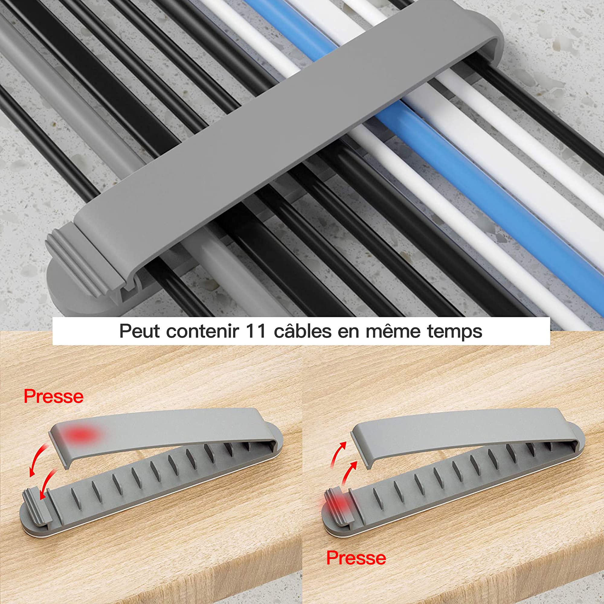 3 Clip Per Cavi PZOZ – Organizer Da Scrivania Adesivi Per Gestione Cavi, Adatti Per Auricolari, USB E Mouse, Grigio - 3