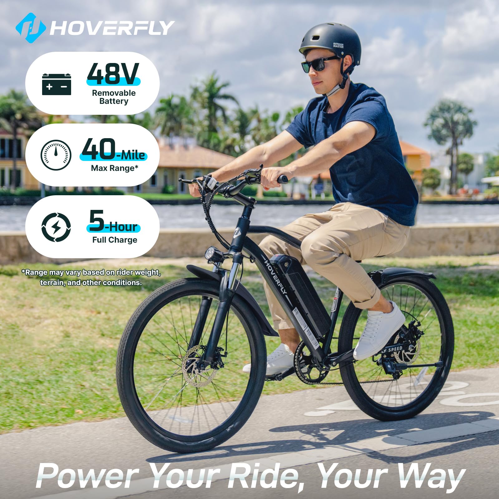 HOVERFLY OUREA 26" Electric Bike for Adults, 750W Peak Motor Mountain Ebike, 20MPH Up to 40 Miles, UL2849 Certified, 7-Speed, Removable Battery, Shock Absorber, Fat Tire Commuter E-Bike