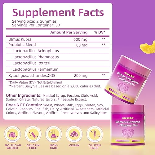 Miniatura 2 de Gomitas de probióticos femeninos para mujeres, apoya el equilibrio del pH, el sistema inmunológico con olmo resbaladizo, mezcla de prebióticos y