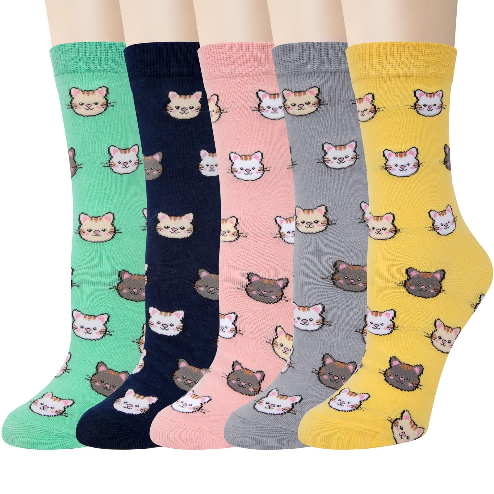 Chalier Cozy 5 Pairs Women Socks Funny Cute Animal Ladies Cat Dog Socks Gifts for Women, One Size (Multicolor 1)