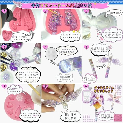 Miniatura 7 de Funshowcase Tubo y tapón de poción mágica de arte de resina, molde de silicona, kit de fundición de joyería, juego de 61 suministros con cuentas de