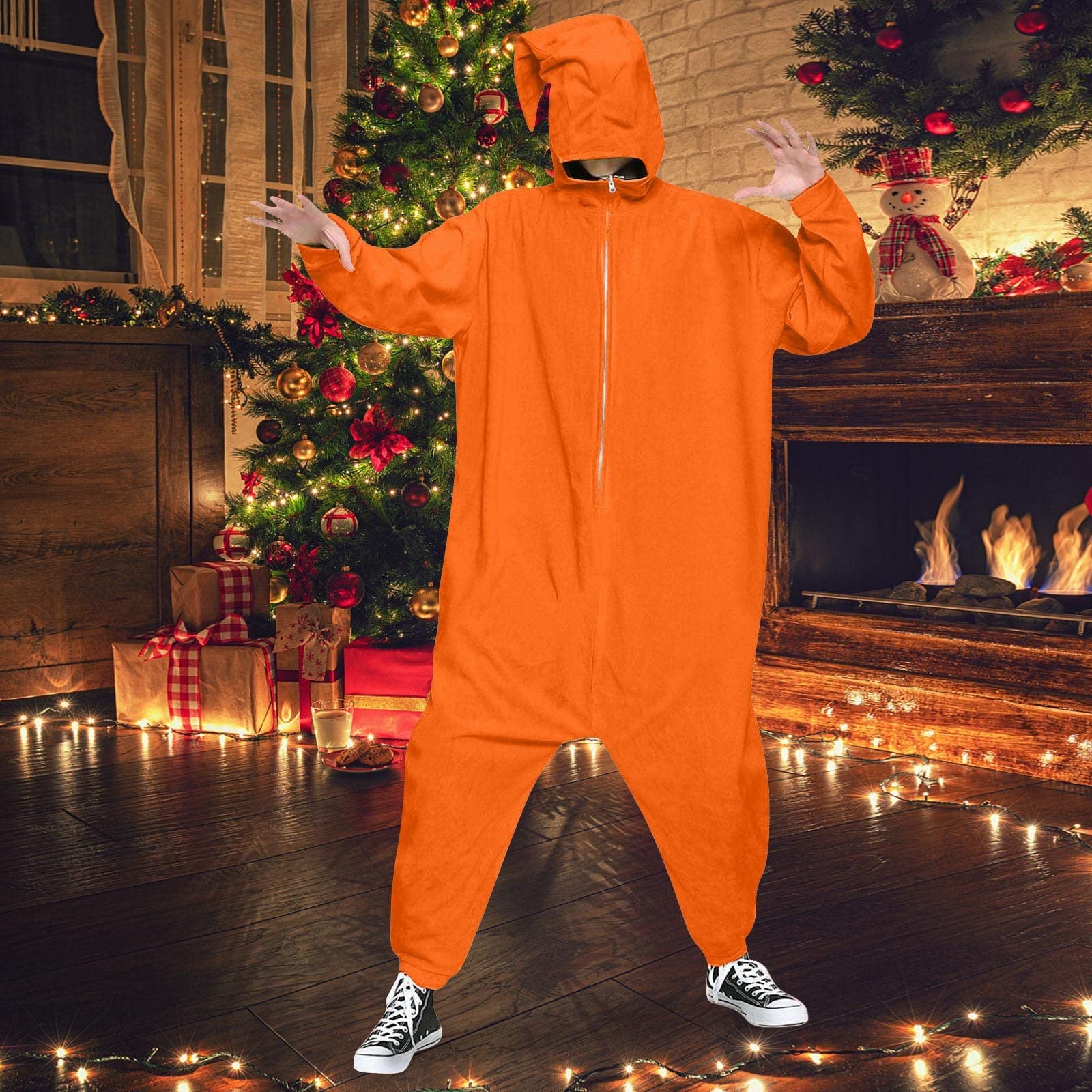 Combinaison pyjama à capuche pour homme avec fermeture éclair et jupe-culotte