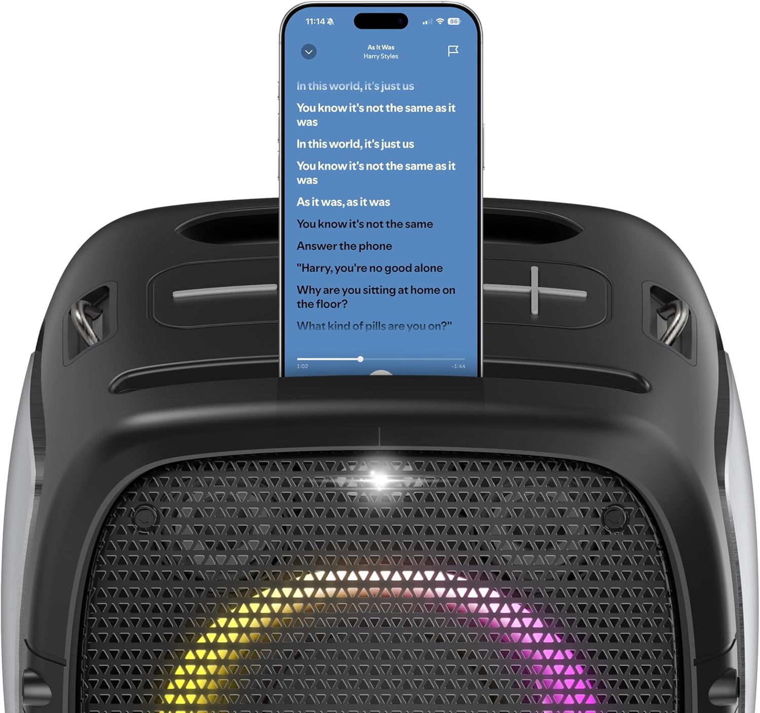 AT&T 80W Bluetooth Karaoke Machine with Dual Wireless Microphones & Adjustable Stand | Rechargeable Portable Speaker System for Home, Dorm, School, Outdoor, Parties & Family Entertainment - Black