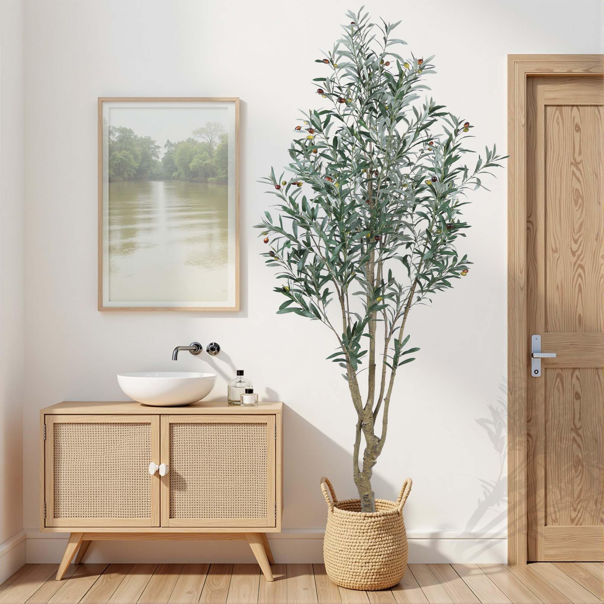 Artificial Olive Tree 8FT Tall Faux Silk Plant Fake Potted Olive Tree ...