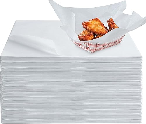 (250 unidades) Hojas de papel encerado blanco de 12 x 12 pulgadas para alimentos, revestimientos de cestas, cuadrados para sándwich, envolturas de