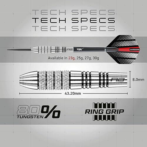 Vista 10 de RED DRAGON Darts – Sidewinder Series – Professional 80% Tungsten Darts Set with Dart Flights and Shafts - Available in 23g, 25g, 27g & 30g