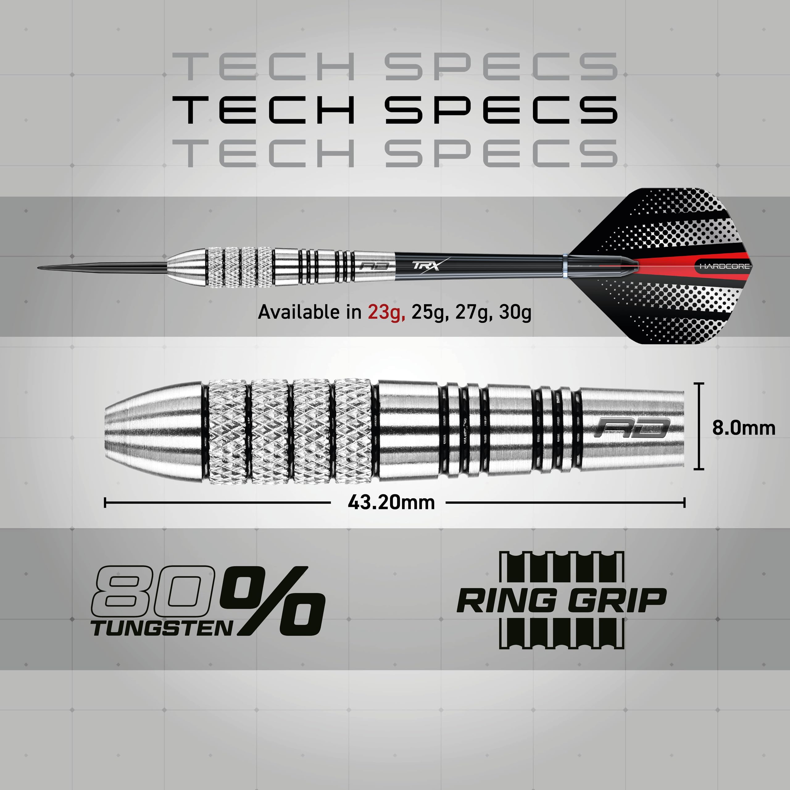 RED DRAGON Flightmaster - Freccette Tungsteno con Punta Acciacio, Voli e Freccette Aste, 23g, 25g, 27g, 30g