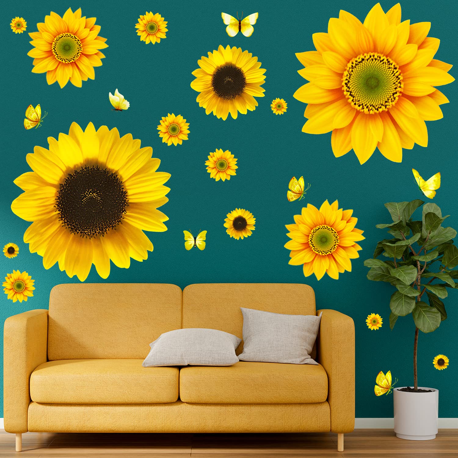 54 calcomanías de pared de girasol, removibles, 3D, decoración de girasol, autoadhesivas, impermeables, calcomanías de pared para sala de estar, baño, dormitorio, decoración