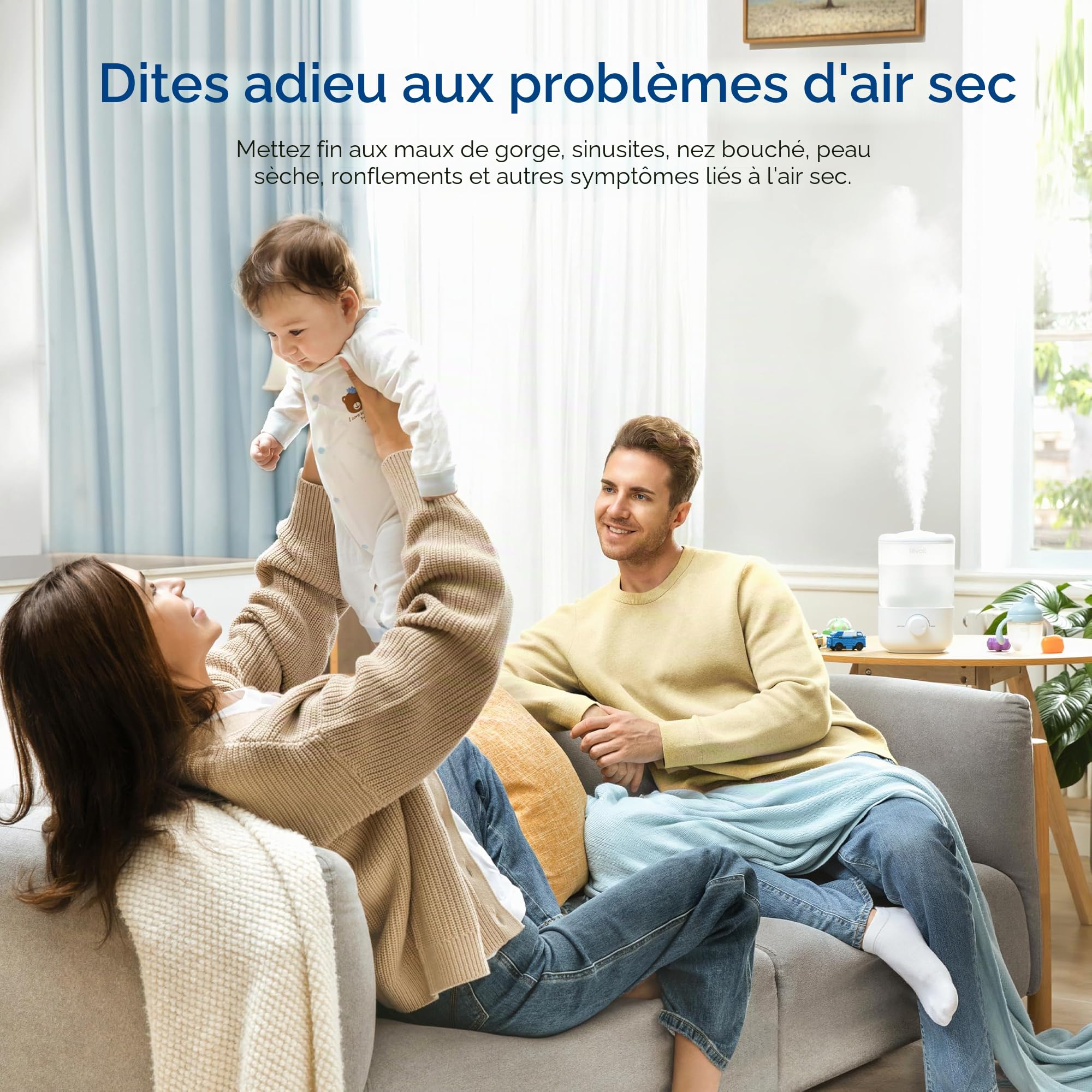 LEVOIT Humidificateur de remplissage supérieur pour chambre à coucher, réservoir de 2,5 L pour grande pièce, facile à remplir et à nettoyer, humidificateur d'air silencieux de 26 dB pour maison, bébé,